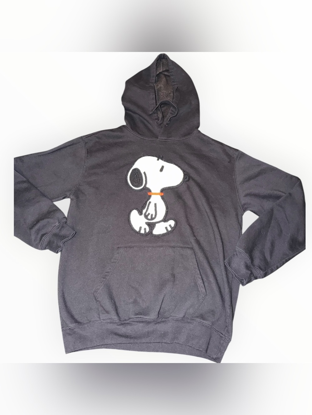 Peanuts Snoopy Black Graphic Hoodie Fleece Lined Embroidered Patch M